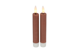 Rustic LED candles in a rose color, measuring 2.2 cm in diameter and 15 cm in height.