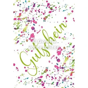 Aquarellkarte Gutschein | Bunte Kleckse | Modern & Exklusiv