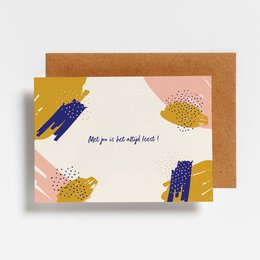 Colorful abstract postcard with the text "It's always a party with you" on a cream-colored background.