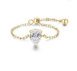 ADJUSTABLE CHAIN ​​RING IN GOLD AND SILVER, PEAR SHAPE