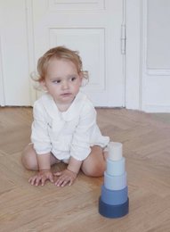 Romper lniany z bawełny – okrągły kołnierz – kość słoniowa