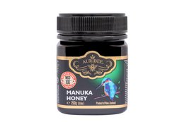 100% pure, raw Manuka honey with MGO 100+ rating. Dark amber color, thick and creamy texture. Sourced from New Zealand.