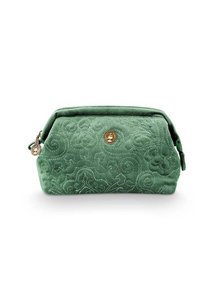 Cosmetic Purse Small Velvet Quilted Green 19x12x8.5cm