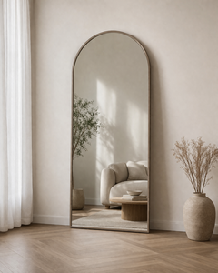 Boogspiegel 80x180 cm Taupe Staal – Wandspiegel Modern