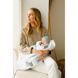ENSEMBLE 5 PCS(CHEMISE+PANTALON+GANTS+BAVOIR+CHAUSSETTES)POUR NOUVEAU-NÉ (0-6 MOIS)-100%COTON-MOD. DUENDES - BLEU FONCÉ