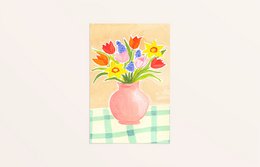  Colorful birthday card with various illustrated icons and symbols, including palm trees, seashells, and other beach-themed elements.