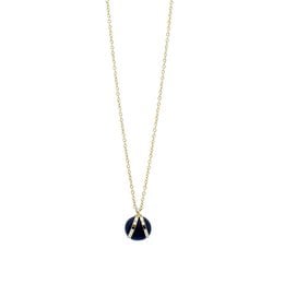 Gold necklace with a black ball charm. The charm is a simple, elegant design that can be worn for various occasions.