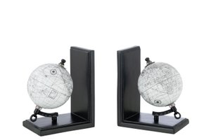 J-Line bookend Globe - wood - gray/black - set of 2