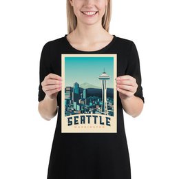 Affiche Seattle Vintage | Poster Ville Seattle Washington Etats-Unis