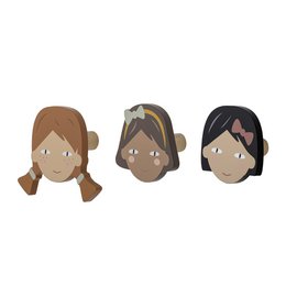  Brown wooden clothing hanger with a hook design, suitable for hanging children's clothing.