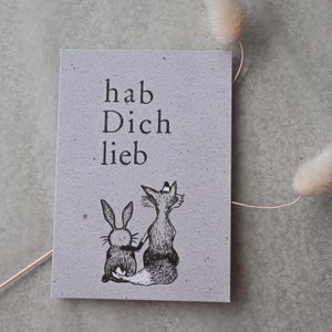 Small card "Love you" with illustration of fox + rabbit