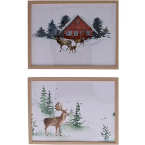 Houten schilderij winter, 2 motieven, L40cm, B30cm, H3cm, naturel