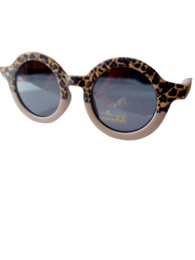 Retro-style leopard print kids sunglasses with UV protection and durable plastic frames.