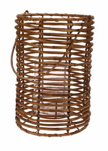 Windlicht glas/riet SALE