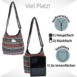 Sunsa hobo tas. Gestreepte geweven katoenen buideltas. Dames/meisjes schoudertas met verstelbaar hengsel. Lichtgewicht grote stoffen tas met ritssluiting.