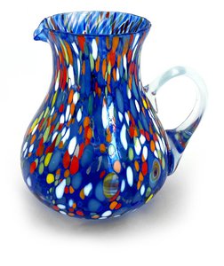 1 Klassiker Caraffa in handgemachtem und handgefertigtem Glas mit Murrine di Murano, "I Colori di Murano" Linie 1000 ml. In Italien gemacht