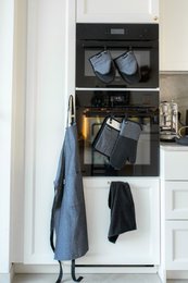  "Black kitchen towel set of 2, 40x60 cm, textured cotton fabric, flat lay tea towels"