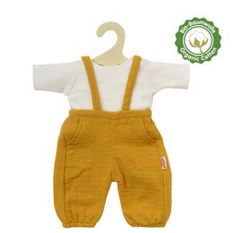  Doll dungarees made of 100% organic cotton, honey yellow, with white T-shirt, 2 pieces, size 35-45cm.

The doll outfit consists of a pair of dungarees made of 100% organic cotton in a honey yellow color, paired with a white T-shirt. The set includes 2 pieces and is sized for dolls between 35-45cm.