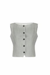  Light grey wool vest with boat neckline, made in Italy, suitable for women's blazer category, available in sizes 40, 42, and 44.