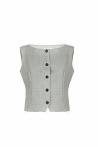 Boat-neck wool vest in light grey Made in Italy