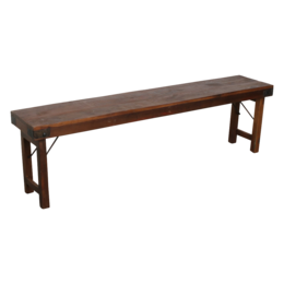 A long, wooden bench with a foldable design, measuring 160 cm in length. The bench has a rustic, natural wood finish and simple, sturdy construction, making it suitable for use in a variety of settings such as entryways, living rooms, or outdoor spaces.