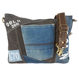 Sunsa Bæredygtig Skuldertaske til kvinder. Skuldertaske lavet af genbrugte jeans & canvas (canvas). Håndtaske i vintage retro stil. Crossbody taske til kvinder.