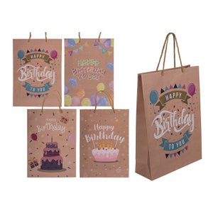 Gift bag, Happy Birthday made of paper/cardboard brown, 4-fold, (W/H/D) 25x34x8cm