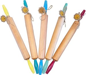 Houten deegroller met handvaten - 50 x 4,5 cm - Bakaccessoires en keukenbenodigdheden - Groen