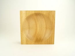 Rectangular wooden tray in oak finish, featuring a circular indentation for holding items. Available in oak, walnut, and black walnut variants.