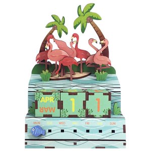 Tonecheer, DIY 3D wooden puzzle, calendar, Pink Flamingos, TQ001, 10.4x8.9x13.5cm
