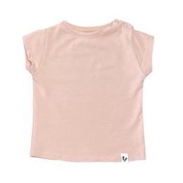 A light pink short-sleeved crepe shirt for babies, available in sizes 50/56 to 110/116.