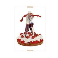 Postcard collage set on cream cake