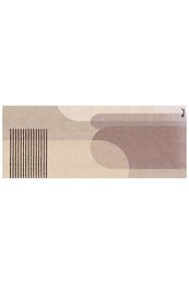 Beige mauve abstract geometric runner rug with organic shapes and striped pattern design