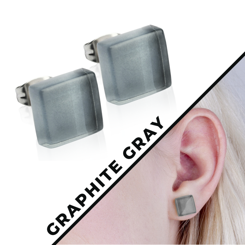 Firkantede ørestikker med glassten i mange farver • 10 mm • bæredygtige / minimalistiske / holdbare