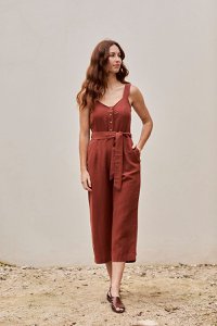 Fancy Linen Jumpsuit in Roiboos Red