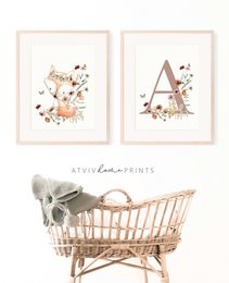 Fox nursery print, fox poster, floral nursery print, cute fox print, wildflowers print, girls nursery poster, girls room