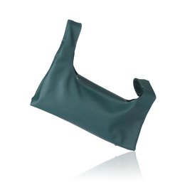  Grape leather shoulder bag in emerald green and coffee roast brown colors, featuring a unique geometric pattern design.