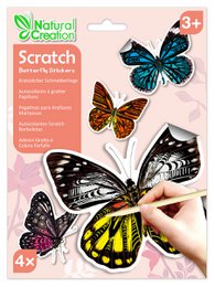Scratch stickers featuring colorful butterfly designs in various patterns and styles. Includes 4 scratch art butterfly stickers for creative and artistic expression.