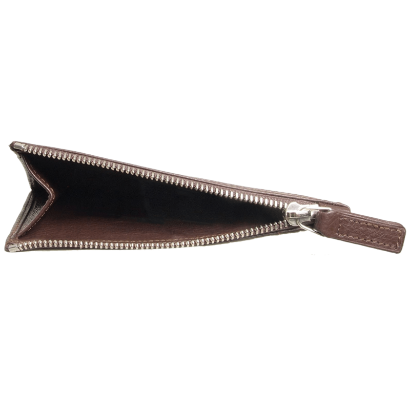 Portefeuille 5 cartes de crédit en cuir grainé avec fermeture éclair marron