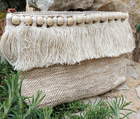 COTTON HANDBAG WITH WOODEN BALLS