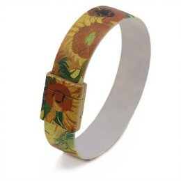 "Art Bracelet, Sunflowers, van Gogh, 15mm - Colorful floral bracelet with sunflower design inspired by the iconic paintings of Vincent van Gogh. Made of durable material, suitable for everyday wear."