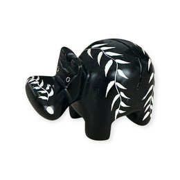 A blue, carved stone hippo figurine with a textured pattern on its body. The hippo has a friendly, whimsical expression.