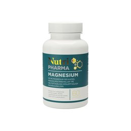 Magnesium supplement in a white bottle with green label. Provides essential mineral for energy production, muscle function, and bone health.