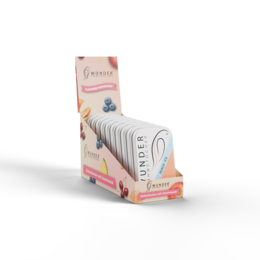  "Metallic tin toothpicks display, colorful flavored varieties, peach grape mint orange cinnamon cherry menthol"