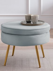 Ronde poef in lichtgrijs fluweel