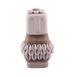  Set of 6 decorative stone statues with a unique abstract human-like figure design, featuring a neutral color palette and textured shell-like details.