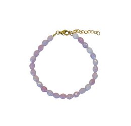 Kunzite gemstone bracelet in gold with delicate pink beads and a gold chain clasp.