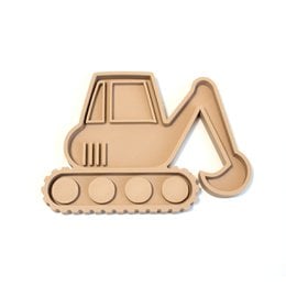 A yellow construction truck excavator toy made of PLA material, suitable for sensory play.