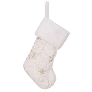 FABR.SNOWFLAKE STOCKING CRM/WH/GLD 51CM