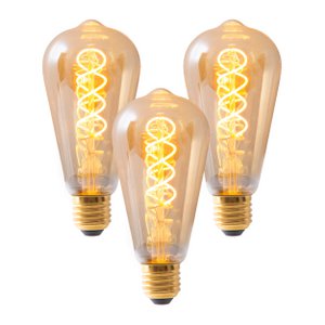 LED-lamp "Dilly" 3-set E27-versie, 4 watt, Ø 6,4 cm, gemaakt van metaal en glas, barnsteen